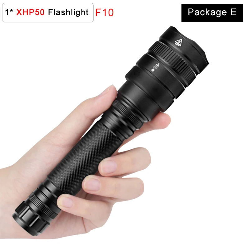 Package E Супер мощный XHP50 V6 18650 мощный светодиодный фонарик linterna zaklamp тактический светодиодный фонарь с масштабированием - Испускаемый цвет: Package E