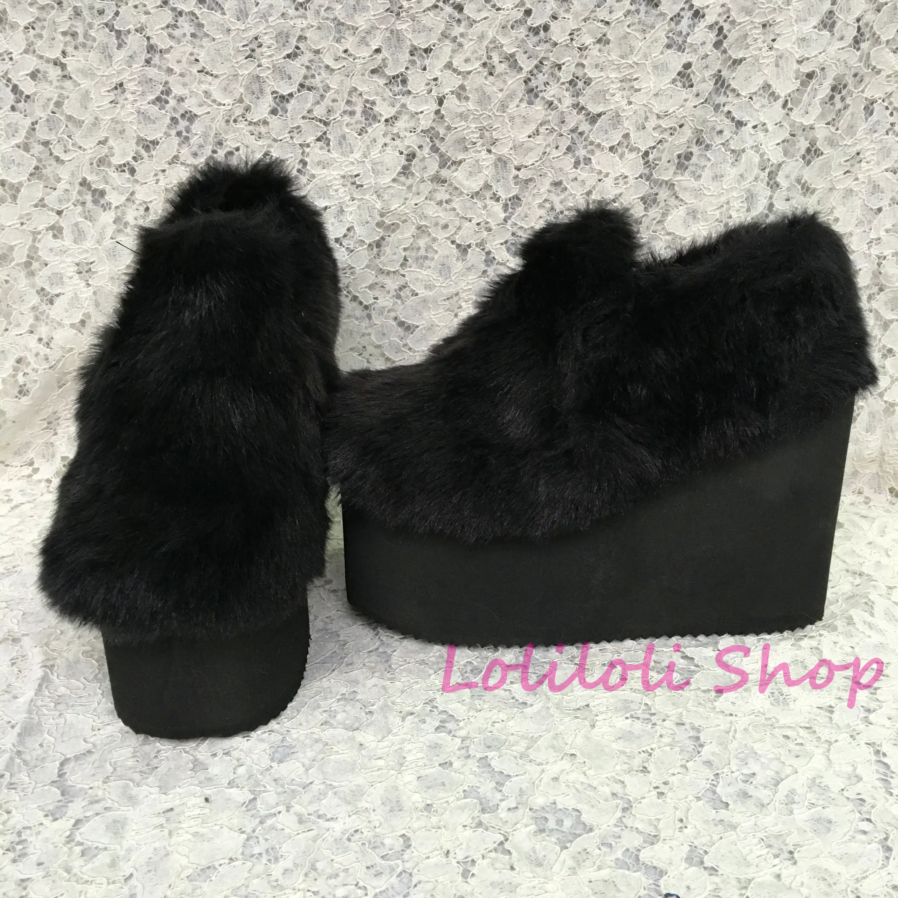 

Princess sweet lolita shoes Lolilloliyoyo antaina Japanese design cos shoes custom thick bottom black flock flat shoes 4192s-2