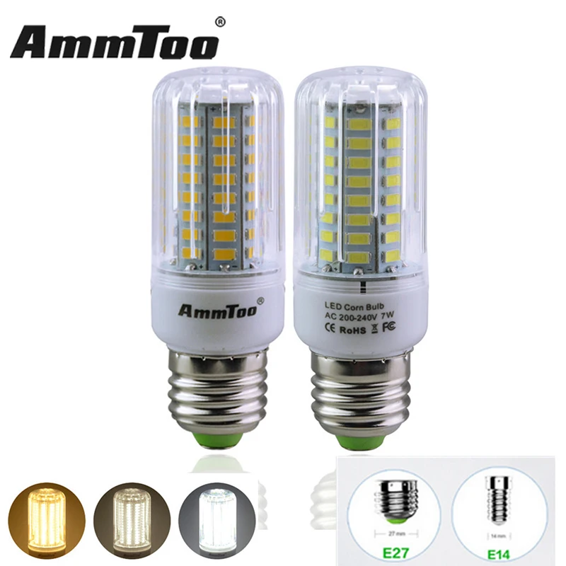 E27 E14 Светодиодная лампа SMD 5736 ярче 5733 5730 3 Вт 5 7 9 12 15 кукурузная 220 в 230 240 В для