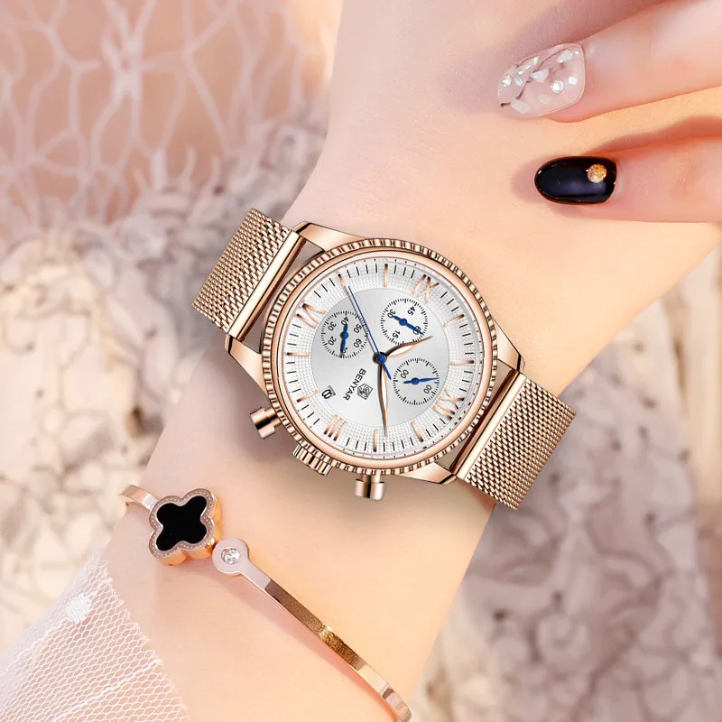 

BENYAR Women's Watches Top Brand Luxury Ladies Chronograph Waterproof Clock Stainless Steel Quartz Wristwatches relogio feminino