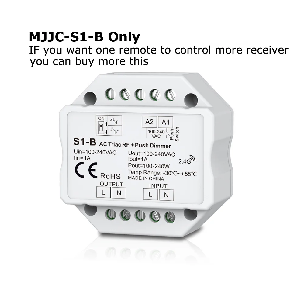 MJJC-S1-B Triac светодиодный диммер 220V 230V 110V AC 2,4G беспроводной РЧ пульт дистанционного управления умный Wifi диммер для одного цвета Диммируемый светодиодный светильник - Цвет: MJJC-S1-B