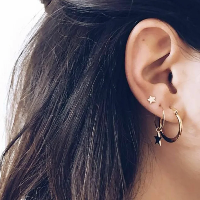 

2019 Gold Color Fashion Women Punk Hoop earring Set Classic Bohemian Casual Star Earring Party Wedding Jewelry Brincos oorbellen