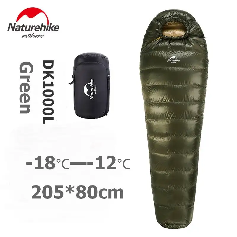 DK1000L green 90% утиный пух Мумия спальный мешок сплайсинга одиночные перо спальные мешки для кемпинга Пешие прогулки зимний горький холодный с компрессионным мешком - Цвет: DK1000L green