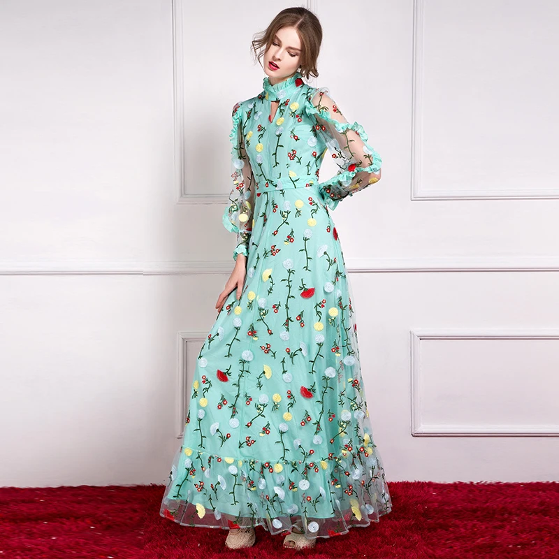 Платье с винтажной вышивкой от Megyn вечернее платье длинным рукавом кружевное