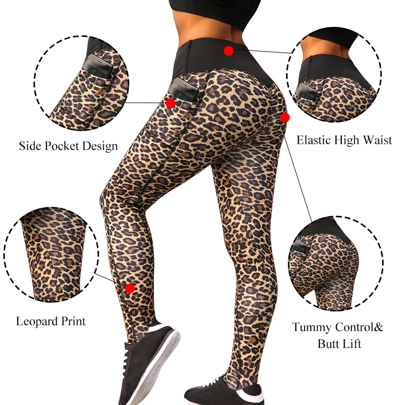 Sfit женские спортивные Леггинсы с высокой талией для йоги, фитнеса, брюки с леопардовым принтом, обтягивающие брюки размера плюс, спортивные штаны для бега, pantalon Femme