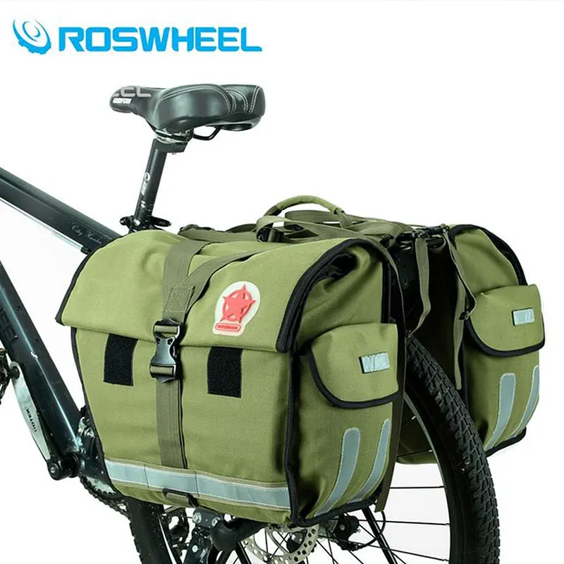 ROSWHEEL Ретро Холщовая Сумка для велосипеда 50л задняя стойка для багажника велосипеда багаж на заднее сиденье Паньер для велосипедного хранения две сумки 14686 - Цвет: Green