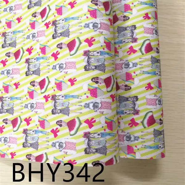 Free shipping 1pcs/7.6*12inch cartoon print leather viny fabric BHY342 | Synthetic Leather