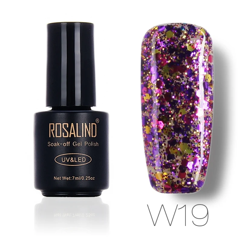 W19 ROSALIND 7 мл бриллиантовый блеск с ультрафиолетовым свечением Гель-лак для ногтей замочить от Led УФ-гель для ногтей использовать с базовым верхним гель-лаком - Цвет: W19