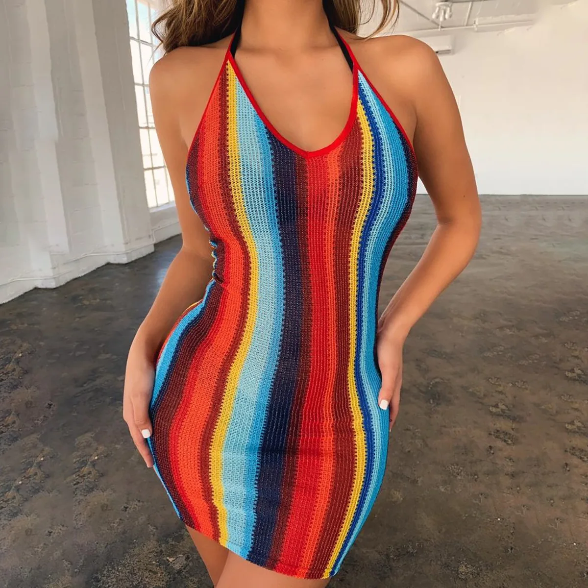 Платье женское из натурального хлопка спандекса а-силуэта с геометрическим