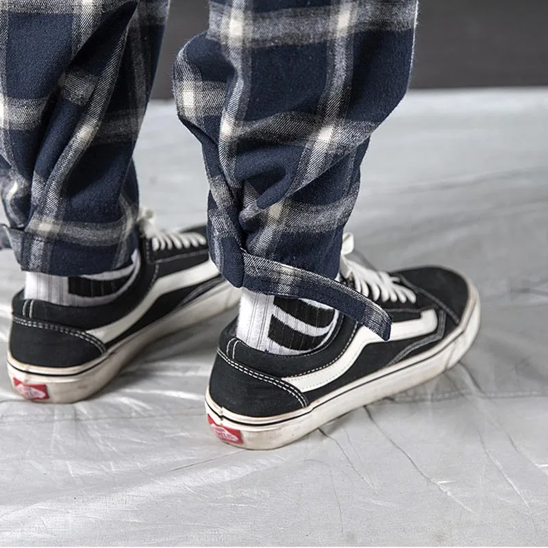 Мужские клетчатые брюки до щиколотки демисезонные уличные брюки-шаровары с