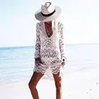 Женское пляжное платье с длинным рукавом, вязаное крючком, накидка на бикини, кружевное длинное платье с вырезом, пляжная одежда, сексуальная пляжная одежда