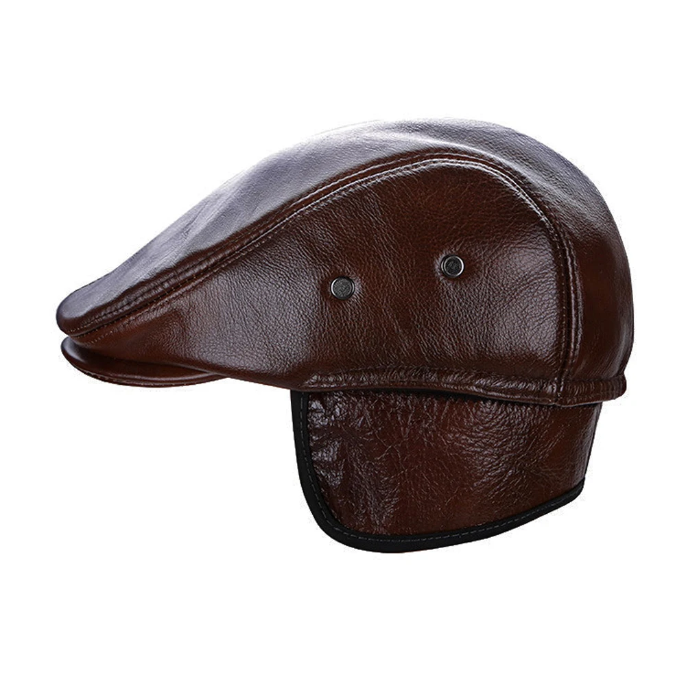 Мужской берет из натуральной воловьей кожи повседневный теплая шапка для зимы