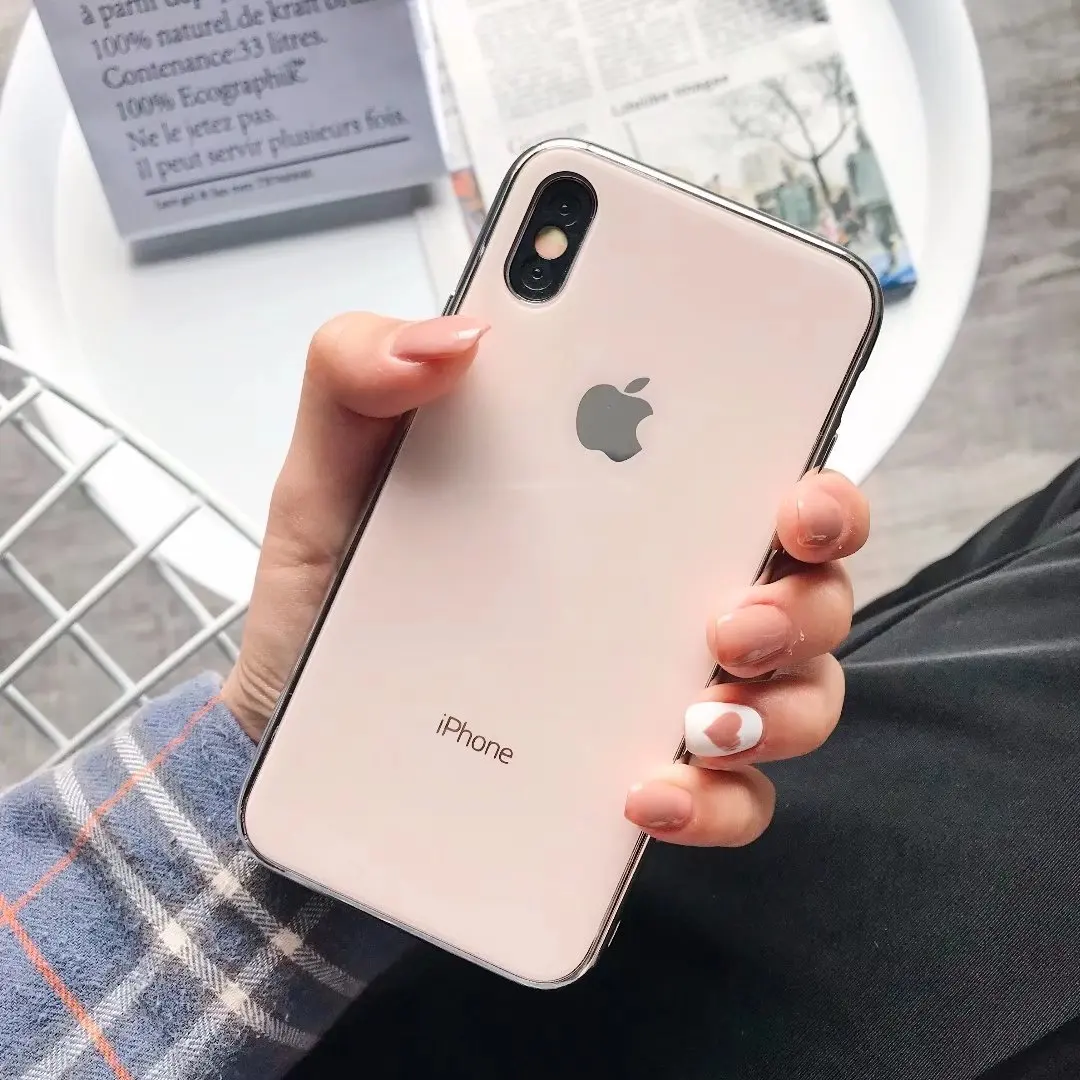 Чехол из закаленного стекла для IPhone X, 6s, 7, 8 Plus, мягкая рамка, жесткая задняя крышка, защитный зеркальный чехол для телефона, противоударный чехол - Цвет: pink