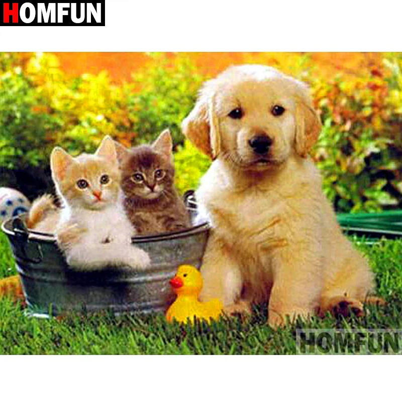 Алмазная живопись HOMFUN Кот и собака алмазная вышивка 5D сделай сам с полными