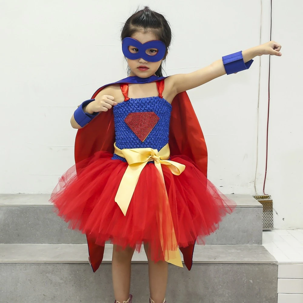 Красная и синяя десткая юбка-пачка супергероя комплект с платьем зимнее платье