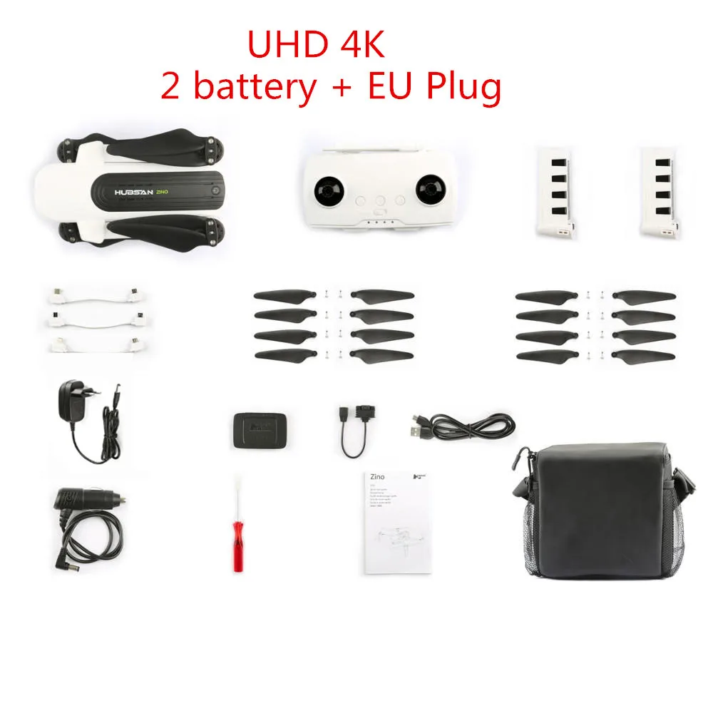 2 battery EU Hubsan H117S Zino дрона с дистанционным управлением gps 5 г 1 км Складная рукоятка Wi-Fi FPV в формате 4K UHD, Камера 3-осевому гидростабилизатору Квадрокоптер RTF с сумкой 1/2 Батарея - Цвет: 2 battery EU