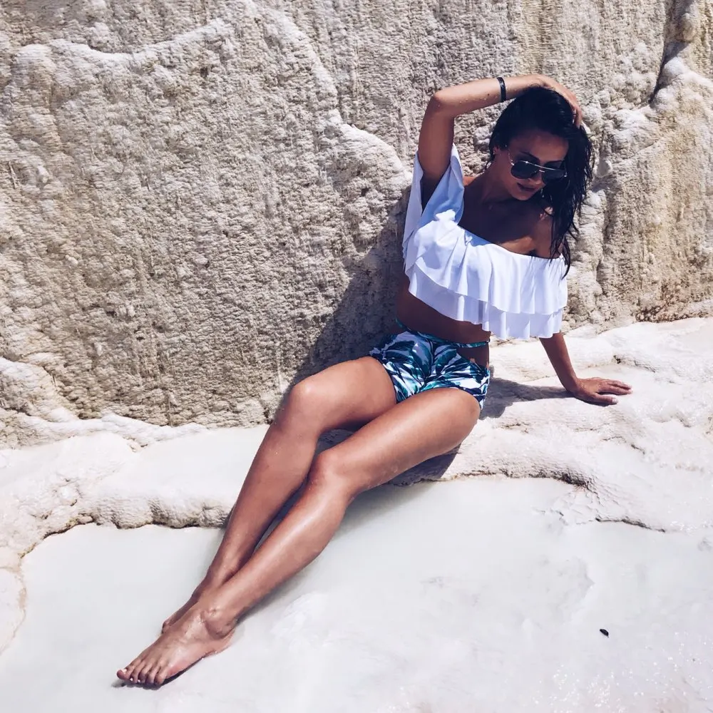 Высокая талия Купальник 2017 Сексуальные бикини женские с открытыми плечами