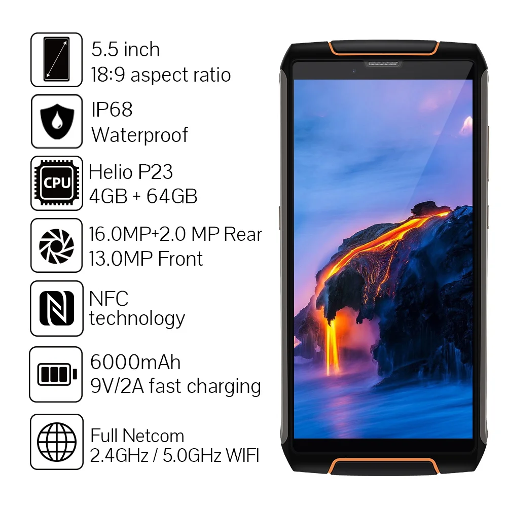 Cubot King Kong 3 защитный телефон IP68 Водонепроницаемый пылезащитный NFC 6000 мАч, 4 Гб+ 64 Гб type-C быстрая зарядка MT6763T Octa core KingKong
