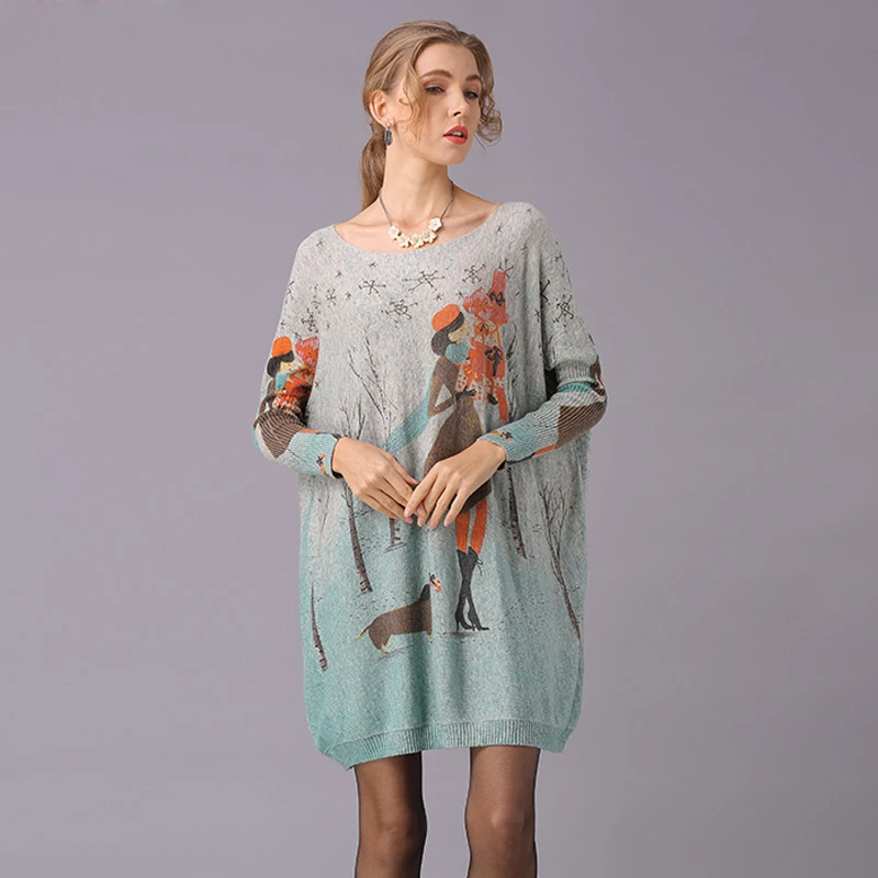 SFFZ Wool Sweaters for Women Free Size Oversized Lady Sweater Pullover Fashion Slash Neck Print Ladies Batwing Sleeve Pullovers | Женская