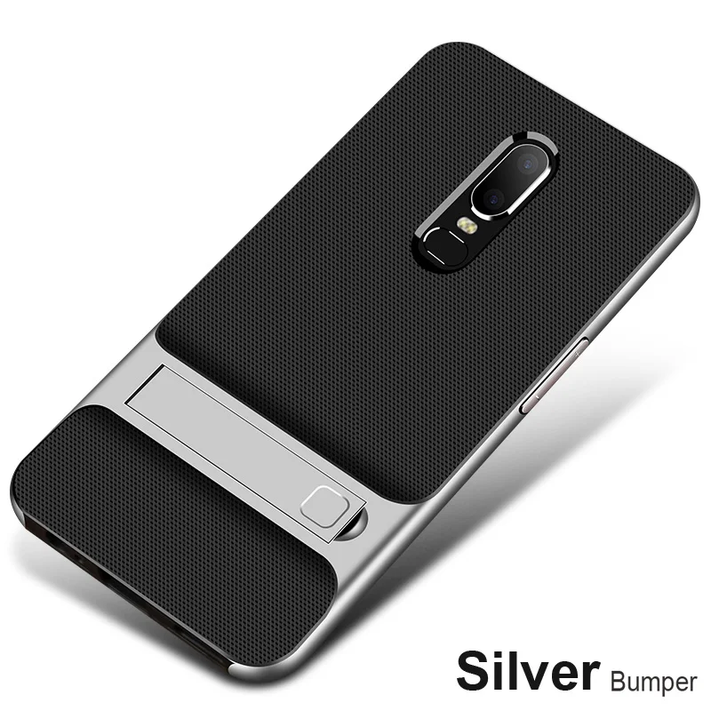 Silver bumper Чехол для OnePlus 6, Oneplus 5 T, противоударный Гибридный Мягкий ТПУ и жесткий чехол-бампер для Oneplus 7 Pro 6T 5 3 3t, чехол-подставка для телефона - Цвет: Silver bumper