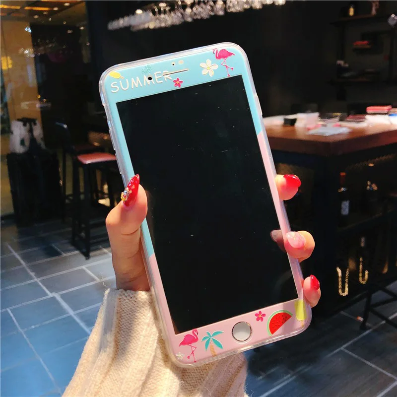 Для iphone 7 plus роскошные чехлы для телефона с фламинго чехол + закаленное стекло