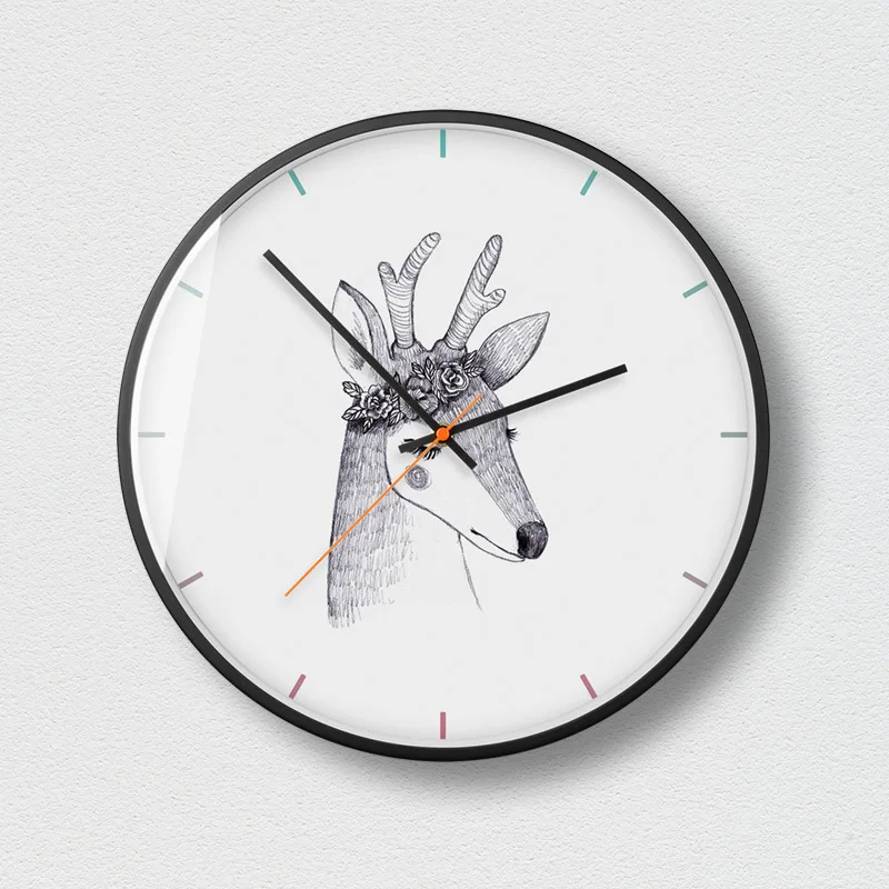 Small elk modern metal frame quiet scan fashion wall clock popular Nordic style extremely simple small fresh decoO8 | Дом и сад