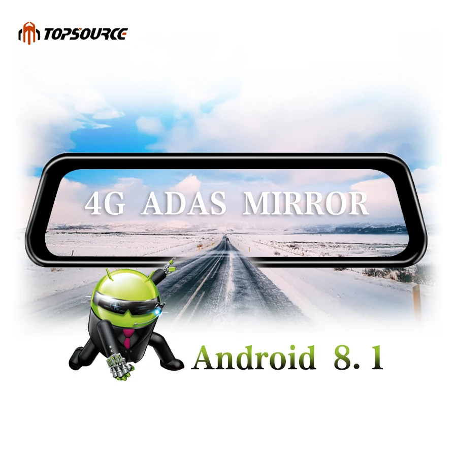 Автомобильный видеорегистратор TOPSOURCE 10 дюймов 4G двойной объектив Android 8 1 зеркало