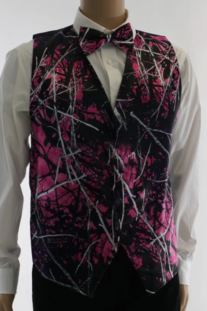 

muddy girl men tuxedo camouflage vests for prom wedding groomwear man pink camo formal vest (vest + tie) plus size custom make