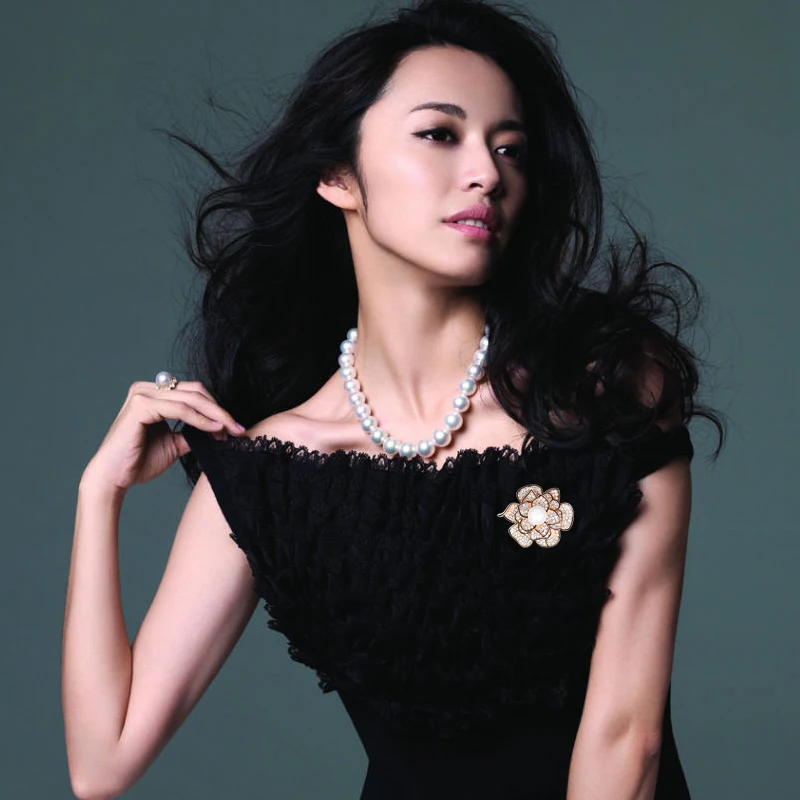 Zhen томоми изысканный цветок розы знак имитация-жемчужина кристалл элегантный