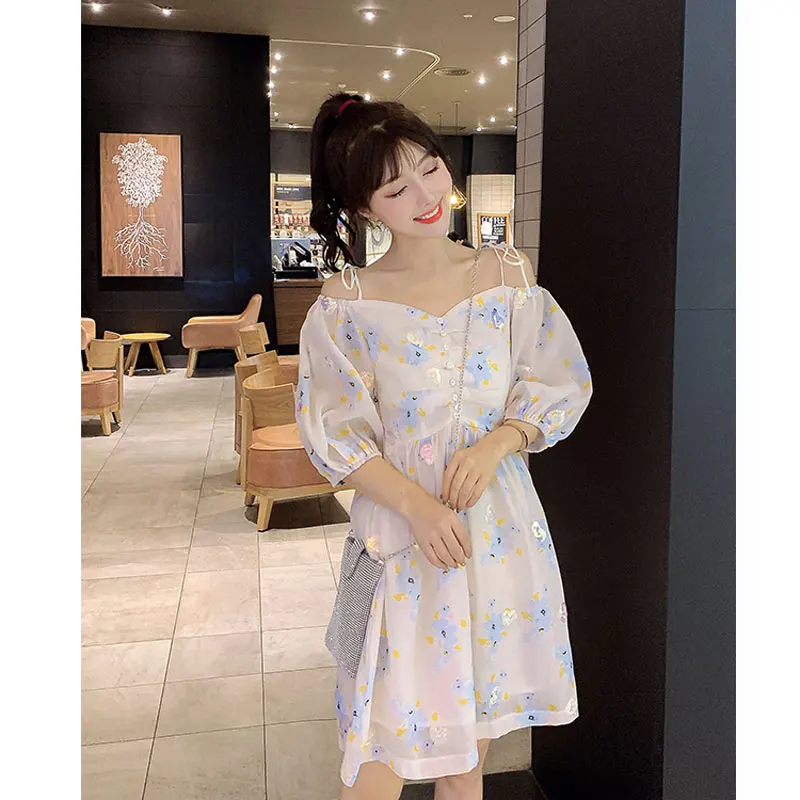 Подружки 2019 летняя новая женская одежда французский сладкий темперамент блесток