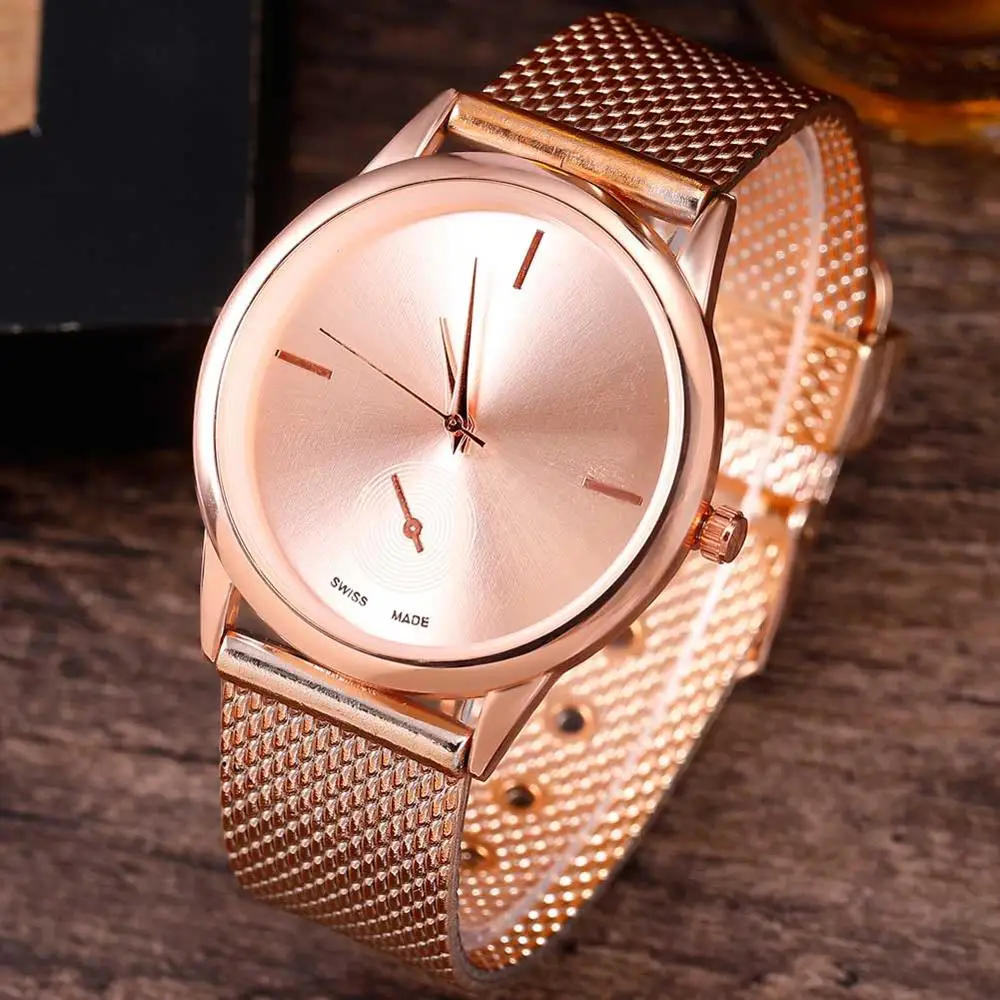 Rose Gold Модные сетчатые часы с ремешком из сплава, унисекс, женские часы, повседневные кварцевые наручные часы для пары, Relogio Feminino, часы Saat для женщин - Цвет: Rose Gold