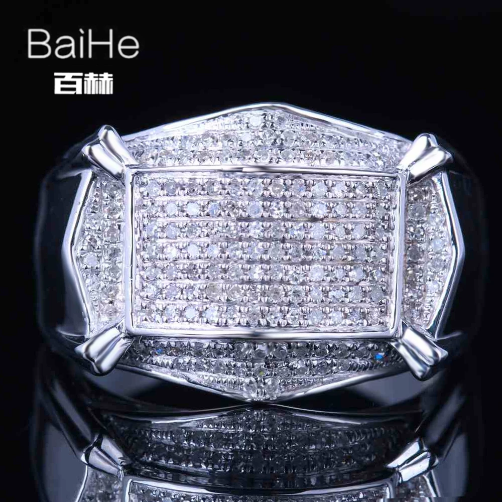 BAIHE стерлингового серебра 925 0.55CT признаны из натуральной бриллиантами H/SI круглая огранка Обручение Для мужчин Мода Fine Jewelry кольцо