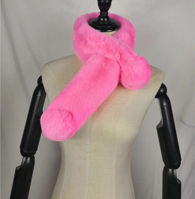 Faux Fur Collar Winter Scarf Women faux Knitted Rex Rabbit Scarves Neckerchief Long Wraps | Аксессуары для одежды