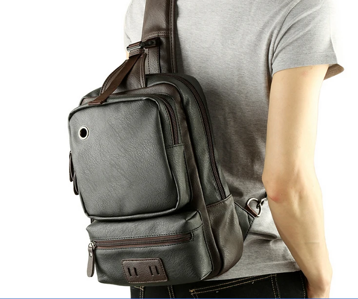 

Jonon Men's PU Leather Chest Sling Pack Bag Crossbody Bag Single Shoulder Bag Leisure Messenger Chest Bag For Men