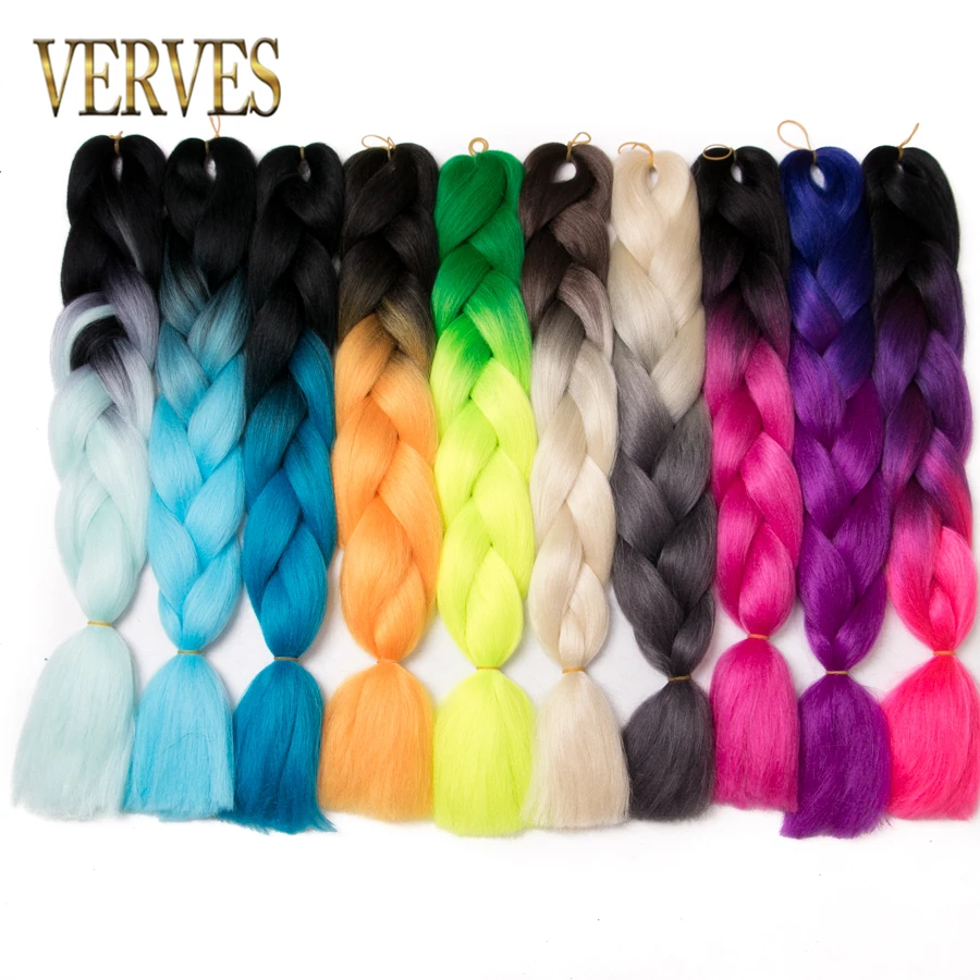 VERVES, 10 шт./партия, Омбре, косички волос, огромные косички, 24 дюйма, синтетическое волокно, вязанная косичка, волосы для наращивания, коричневый, розовый, синий