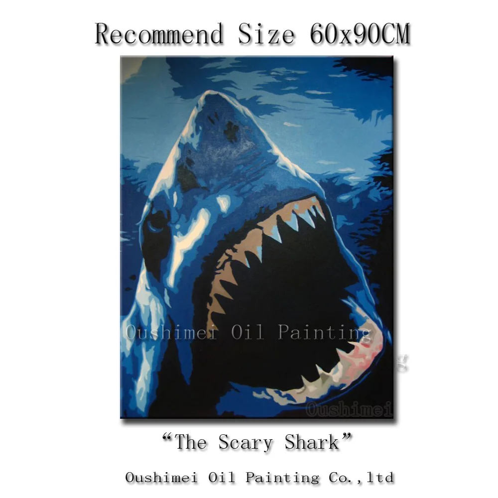 

Hand Painted Modern Fierce Shark Wall Painting Deep Sea Picture on Canvas Abstract Paintings Home Decor Animals Oil Painting