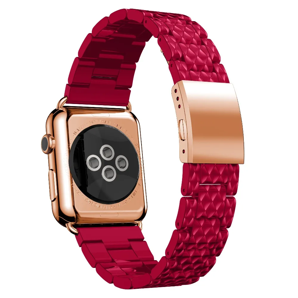 Розово-красный стальной ремешок для apple watch 42 мм/38 мм/44 мм/40 браслет для iWatch 4/3/2/1