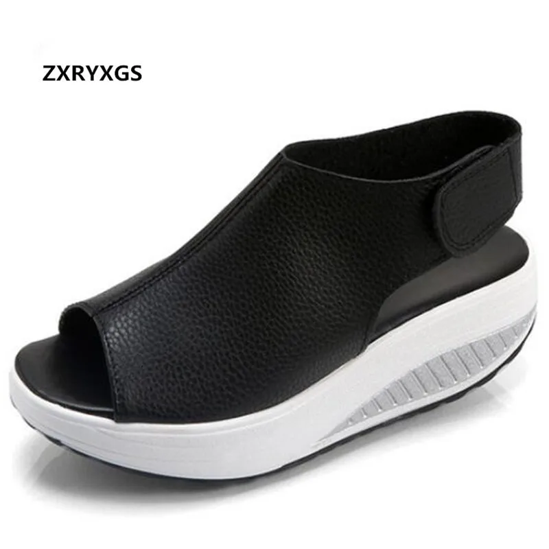 

2022 Newest Summer Genuine Leather Shoes Woman Sandals Casual Shoes Platform Wedges Sandals Women Shoes sandals Plus Size 43