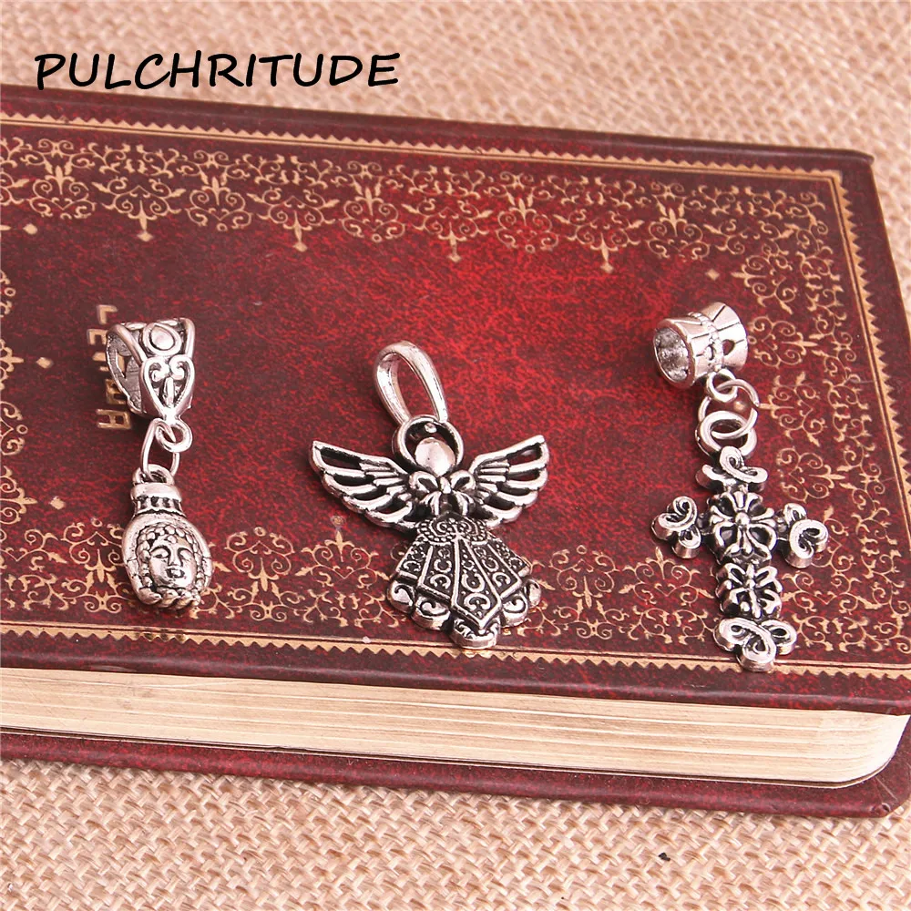 PULCHRITUDE 10 комплектов металлический сплав старинные серебряные бусы Подвеска Крест Хамса ручной Шарм Модный кулон бусины Diy Ювелирные изделия Makingc2077