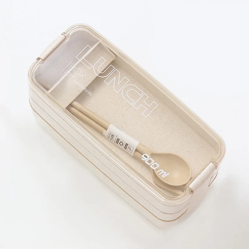 Fiber Beige 900ml 5 цветов 900 мл PP трехслойный контейнер для хранения продуктов микроволновая печь Ланч-боксы Bento столовая посуда Ланчбокс BPA бесплатно PPX002 - Цвет: Fiber Beige 900ml