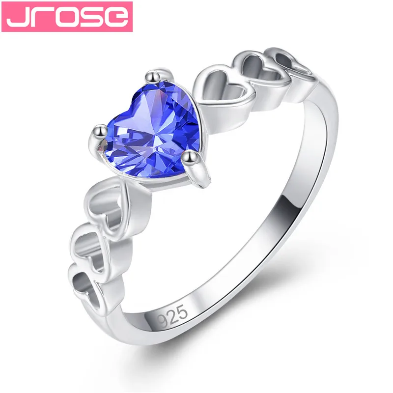 

JROSE New Fashion Heart Cut Light Blue Cubic Zircon Silver 925 Jewelry Rings For Women Wedding Engagement Romantic Bands Bijoux