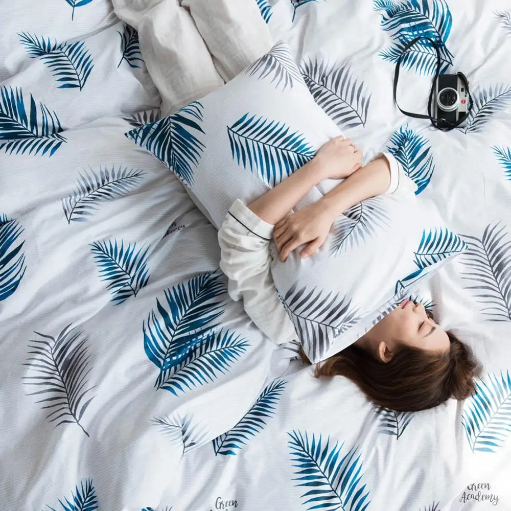 2019 пасторальные голубые листья постельное белье пододеяльник набор хлопковый