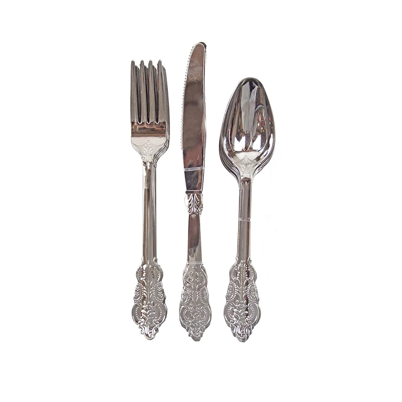 knives spoons forks 60 шт. 20 ножей+ 20 соонов+ 20 вилок одноразовые вечерние набор столовых приборов столовые приборы пластиковые розовое золото/серебро свадебный набор столовых приборов на день рождения - Цвет: knives spoons forks