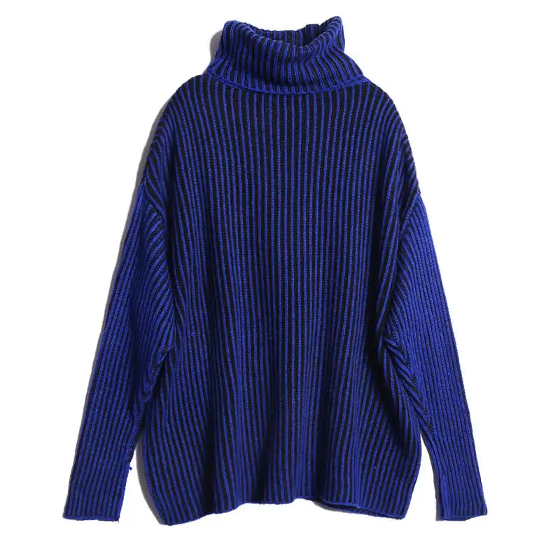 BIAORUINA Women High Quality Chic Contrast Color Striped Solid Knitted Sweater Pullovers Turtleneck 2019 Spring New Arrival | Женская