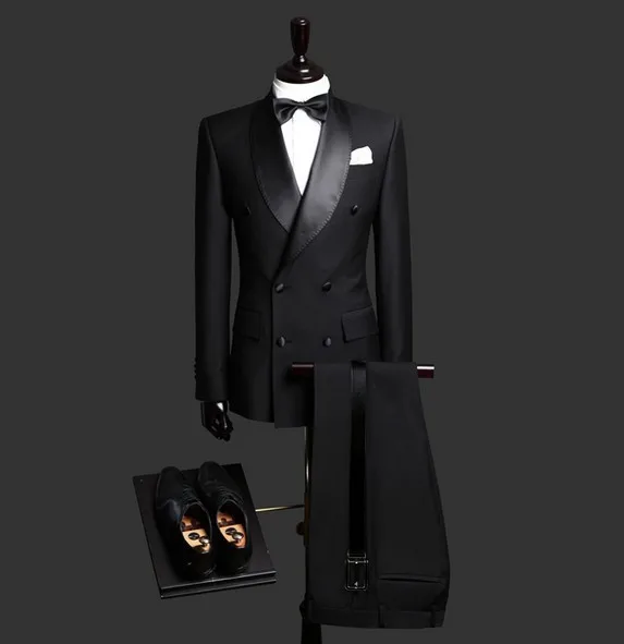 Black Bridalaffair, портной, ярко-розовый, мужские костюмы, повседневный костюм, мужской, приталенный, на заказ, свадебный смокинг для жениха, блейзер(пиджак+ брюки), 2 штуки - Цвет: Black