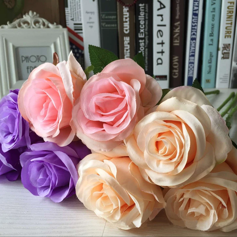 10 шт., искусственные розы, цветы на свадьбу, вечеринку или день рождения, подарок, имитация, искусственный шелк, ткань, цветок, букет невесты, роза, домашняя свадьба