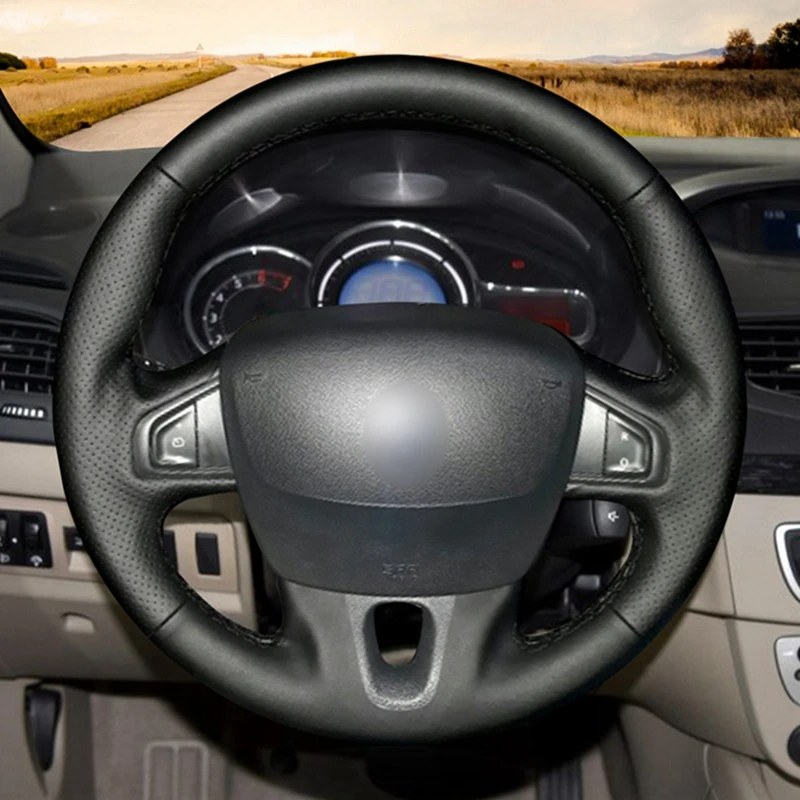 Черная искусственная кожа Чехол рулевого колеса автомобиля для Renault Fluence ZE 2009 2016