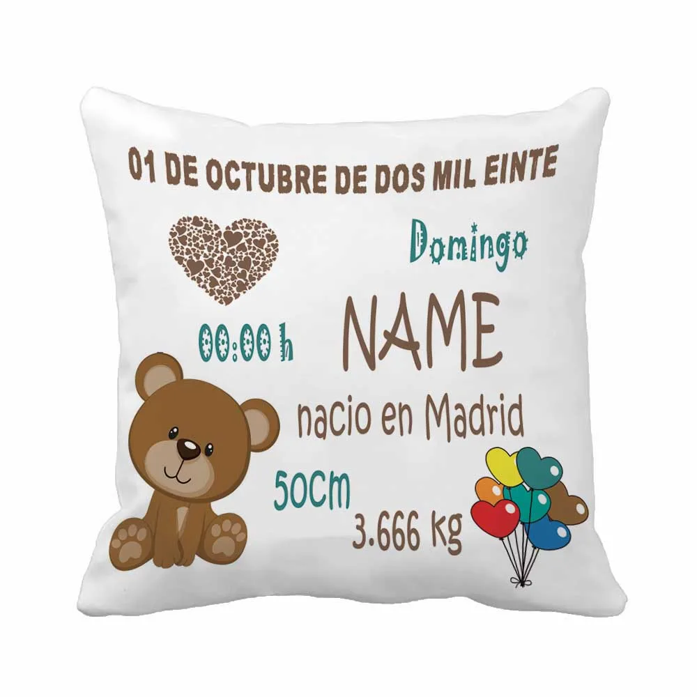 

Custom Birth Data Printing Cute Bear Throw Pillow Case Decorative Cushion Cover Pillowcase Cute Birthday Gift By Lvsure