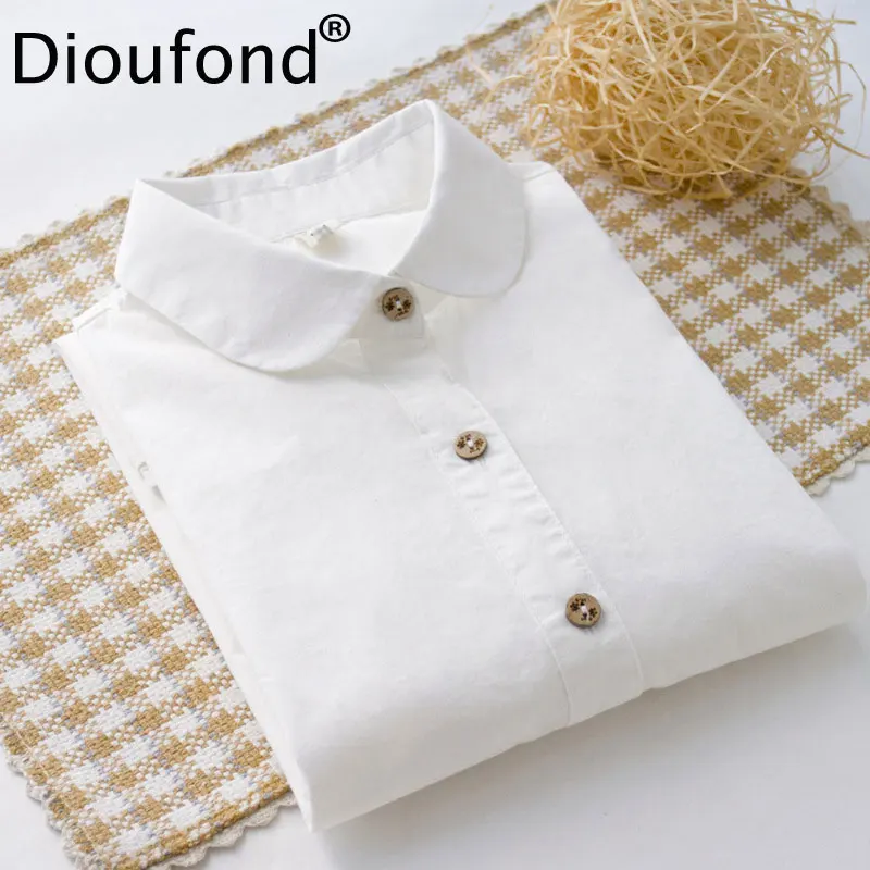 

Женская офисная блузка Dioufond, однотонная блузка из хлопка с длинным рукавом, Повседневная рубашка, топ для весны, 2017