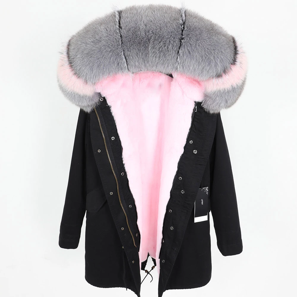 OFTBUY,, парка, натуральный мех, пальто, зимняя куртка для женщин, натуральный Лисий мех, воротник, теплый, Свободный, черный, искусственный мех, подкладка, длинное пальто, отстегивается